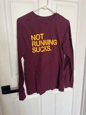 Nike Maroon Men’s Small Athletic Cut Crewneck LS Tee “NOT RUNNING SUCKS.”